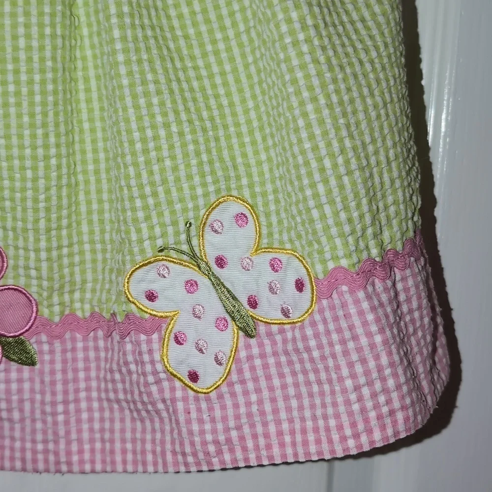 Samara Seersucker Toddler Dress. Flower Butterfly Applique. Size 24 Months